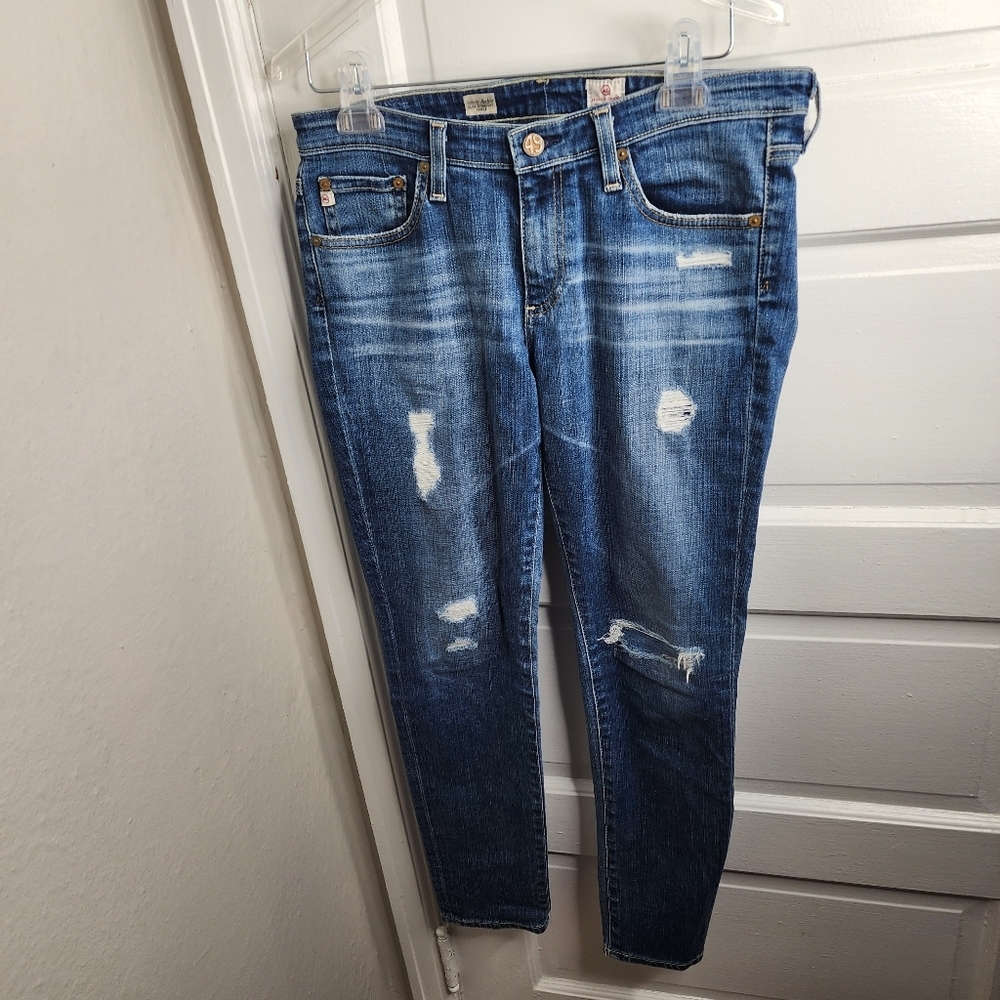 AG Adriano Goldschmied Stevie Ankle Slim Straight Jeans Distressed 29R